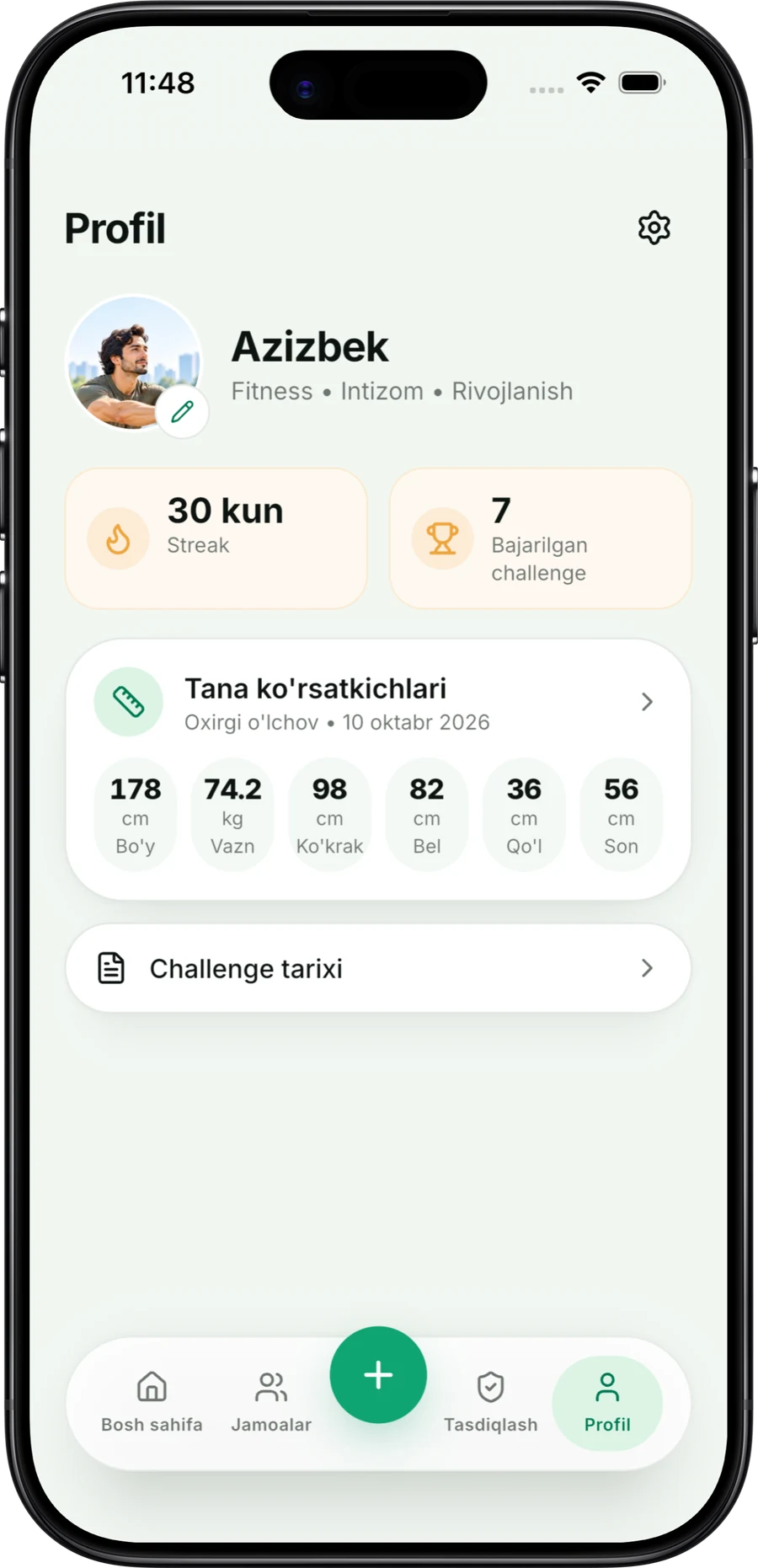 JamFit ilovasi ekrani
